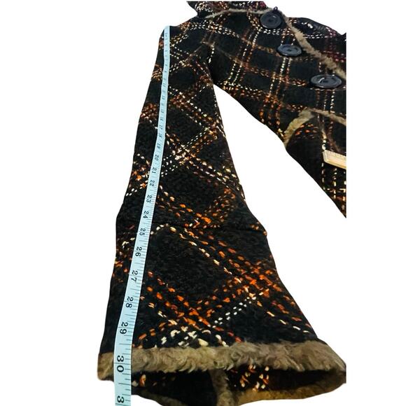 An Ren New York Vintage Plaid Wool Blend Bouclé Coat, Faux Shearling Trim Size S - Picture 10 of 12